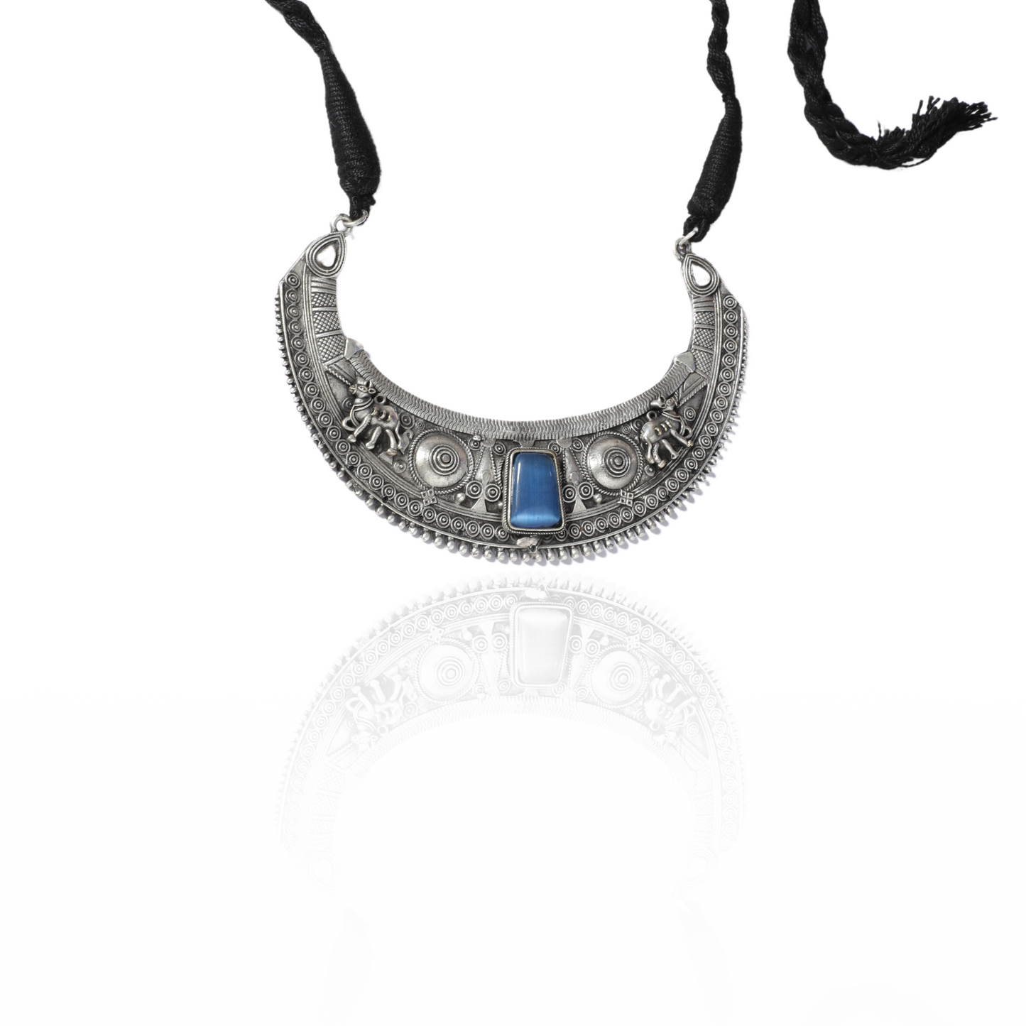 Blue Gemstone Silver Choker Necklace