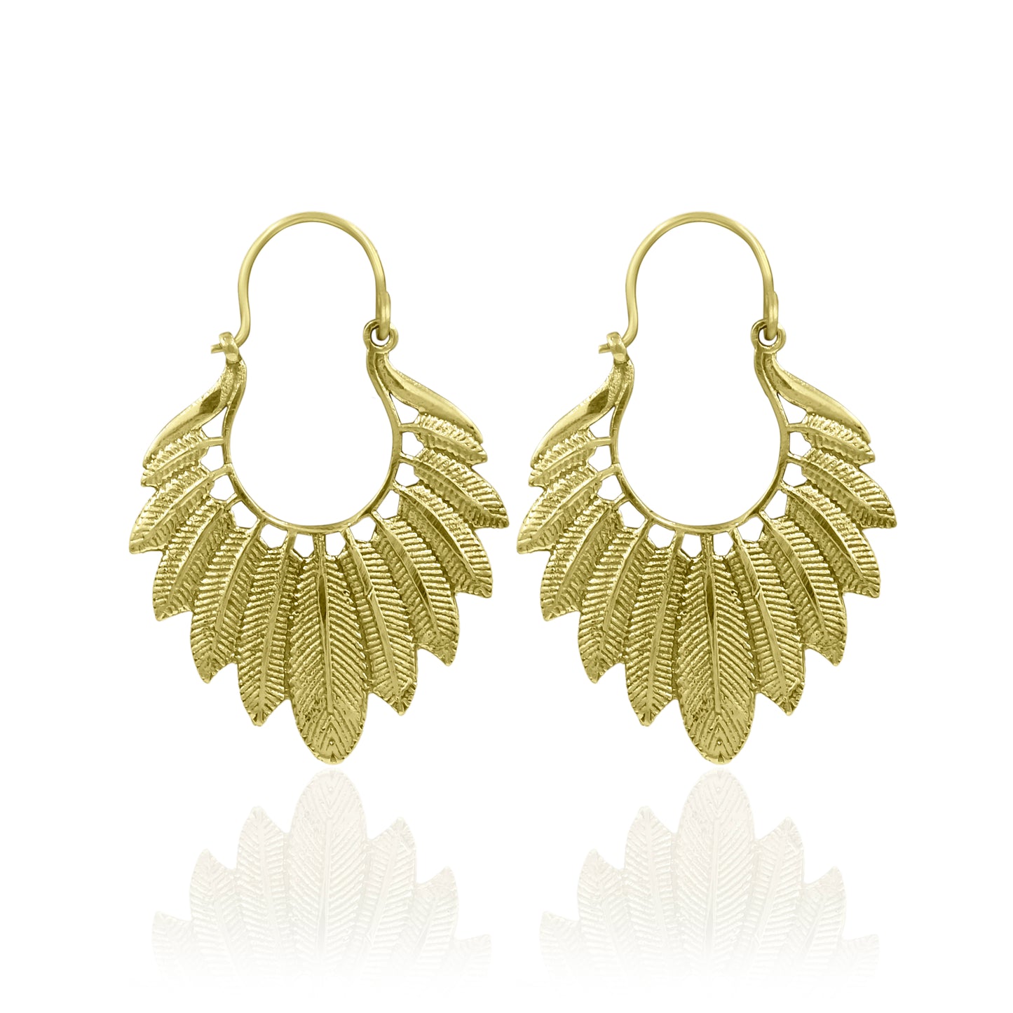 Gold Finish Leaf Hoop Earrings