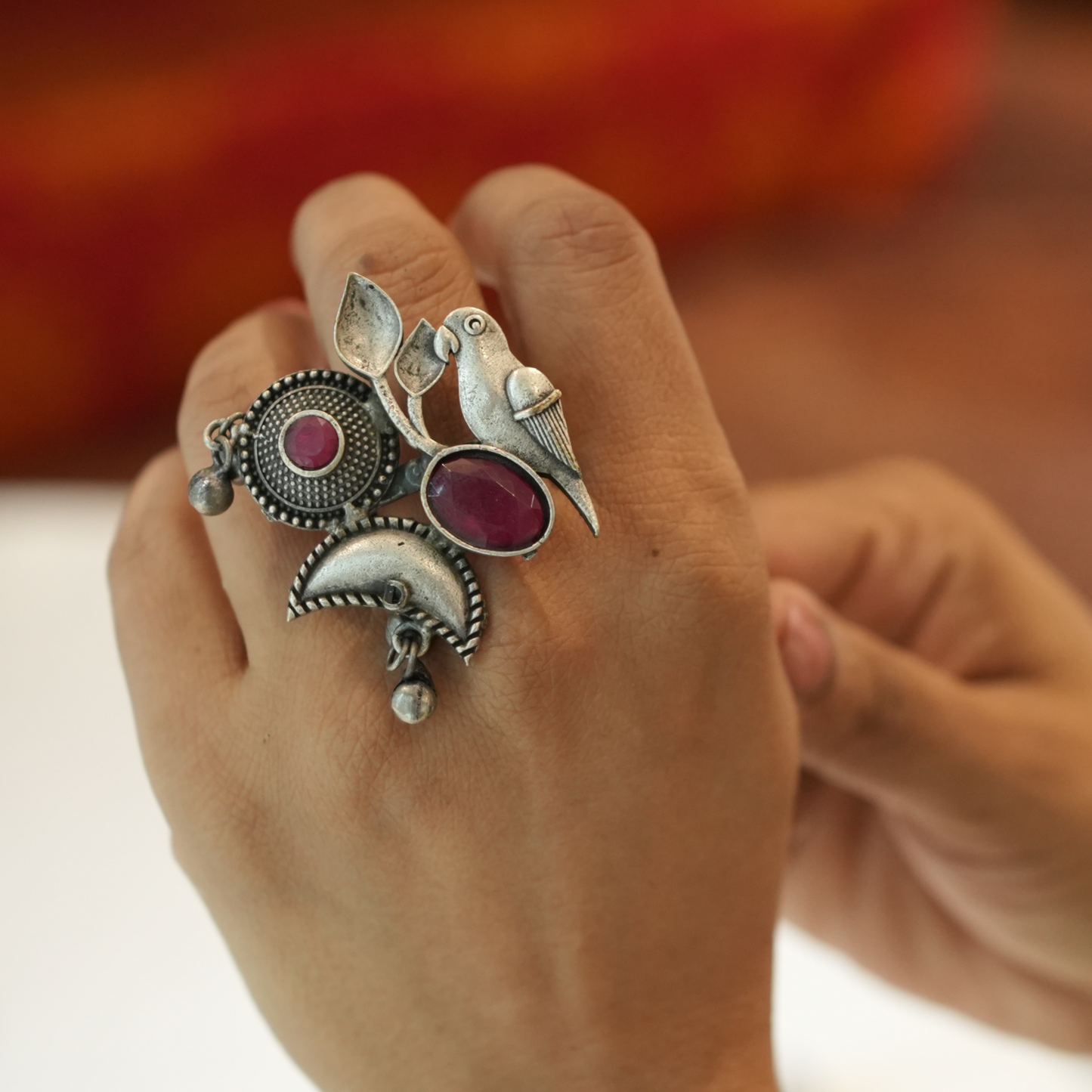 Vintage Bird Ring with Ruby Accents Ring