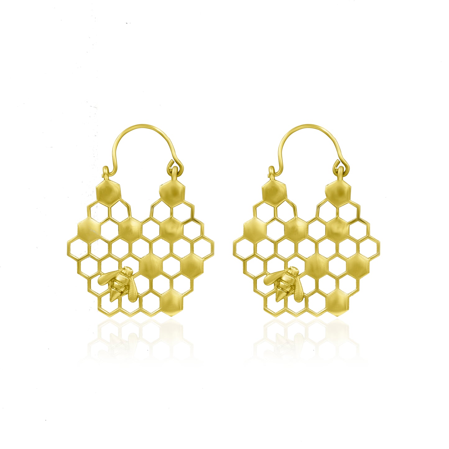 Honeycomb Design Gold Finish Earrings