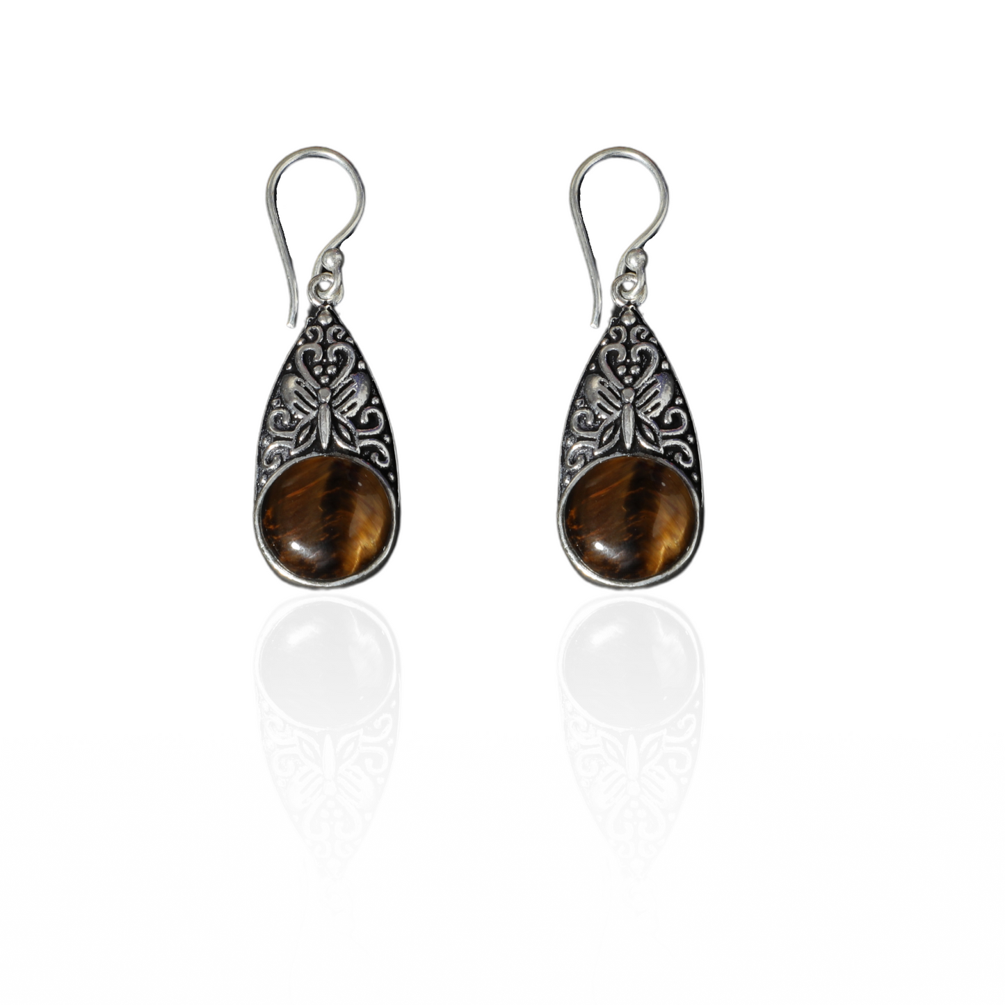 Teardrop Brown Gemstone Silver Earrings