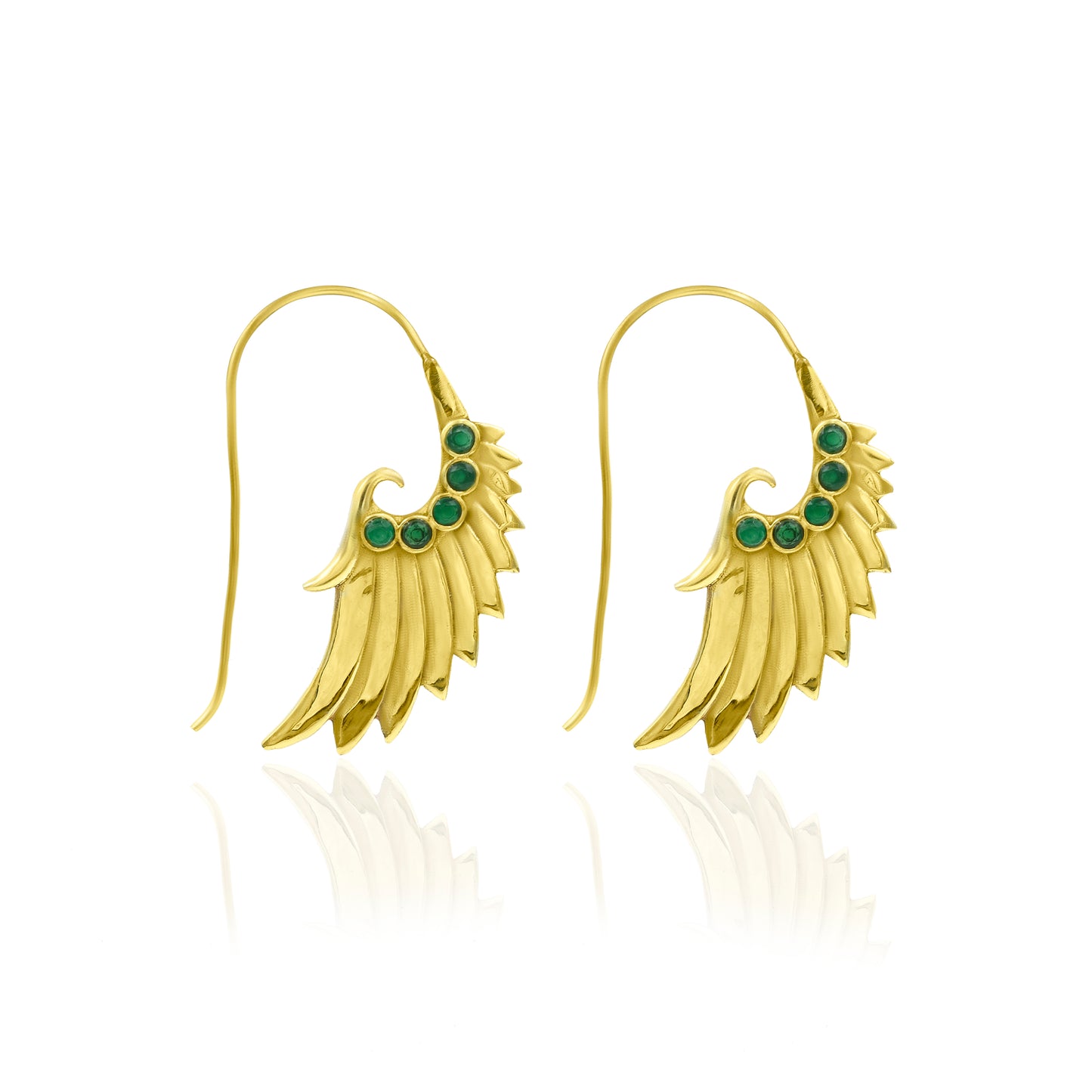 Golden Feather Earrings with Gemstone Accents