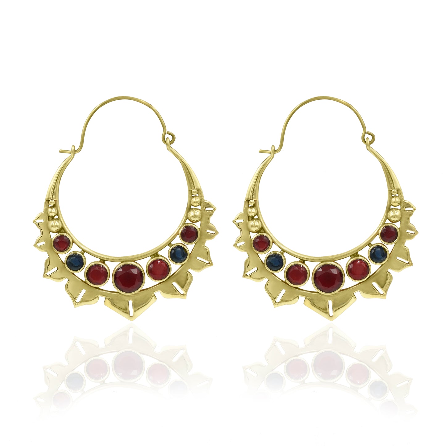 Gold Hoop Earrings with Multicolored Gemstones