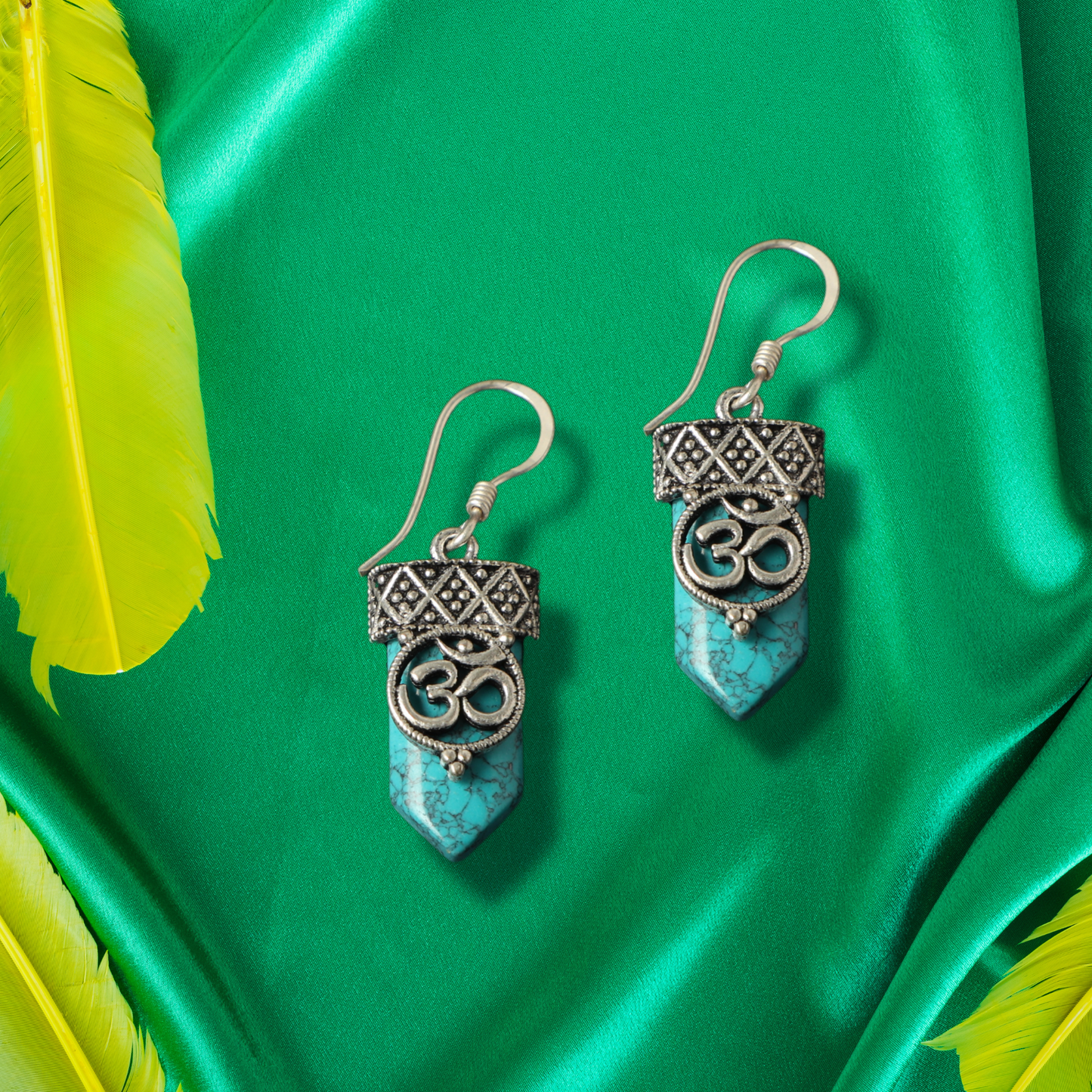 Turquoise Om Earrings