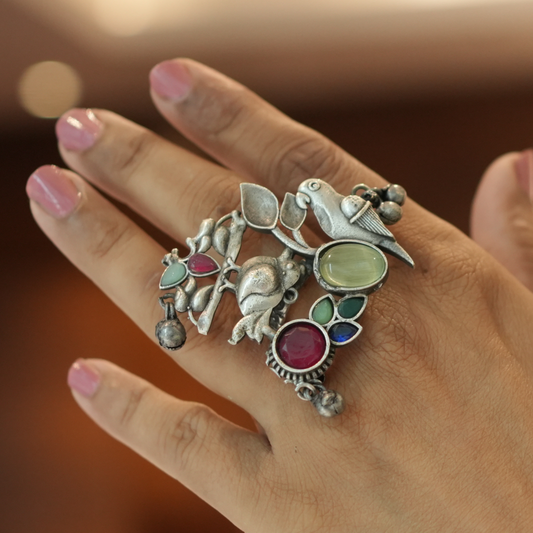 Birds and Blossoms Gem Ring