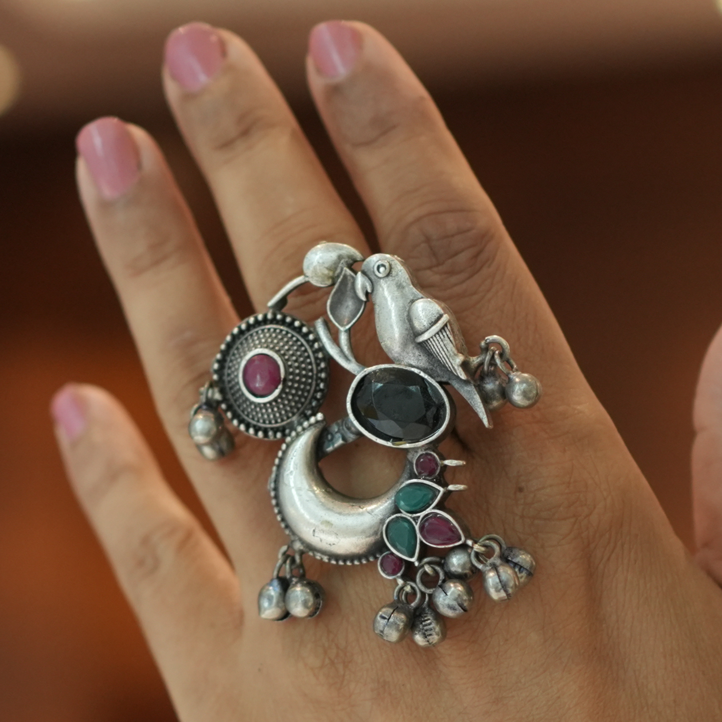 Parrot and Moonstone Statement Ring