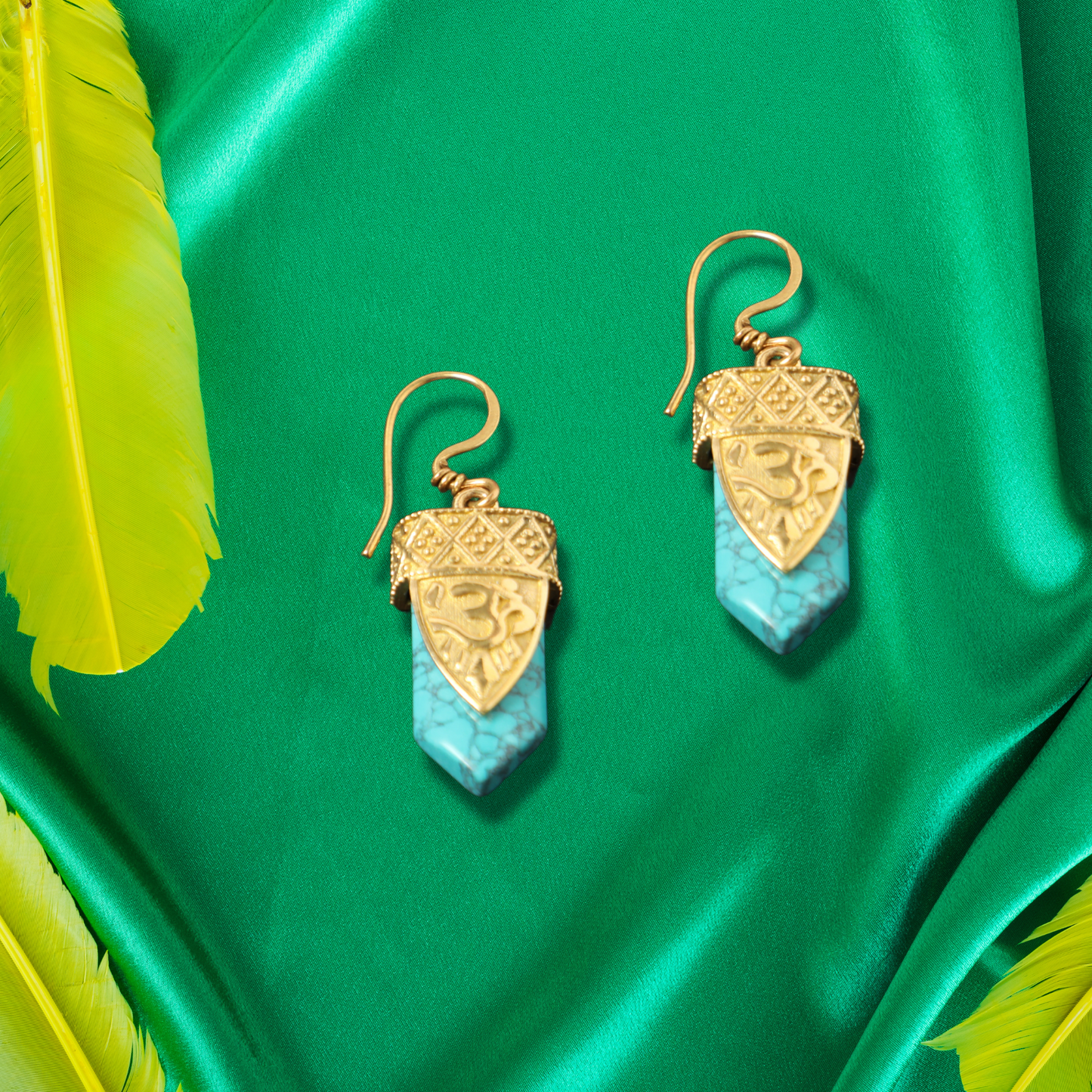 OM Turquoise Gold Earrings