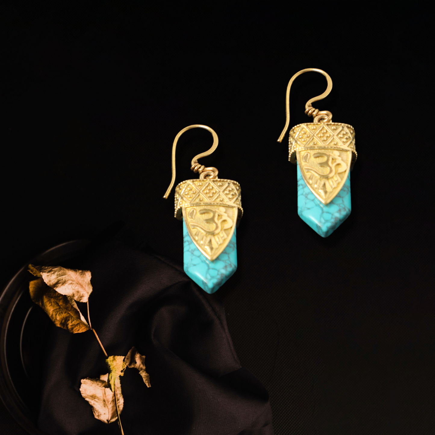 OM Turquoise Gold Earrings