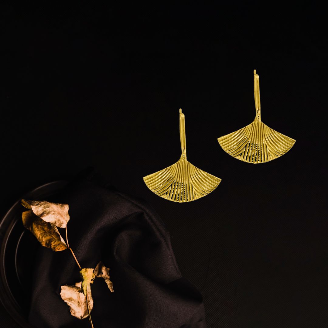 Gold Fan-Shaped Textured Earrings