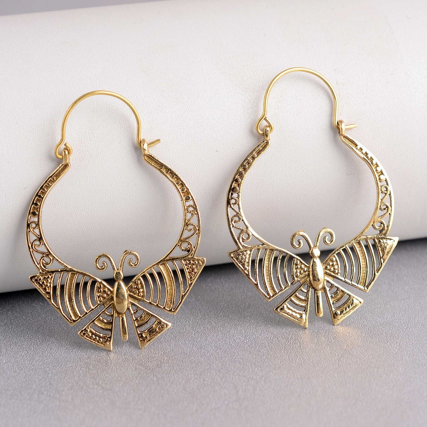 Golden Butterfly Hoops