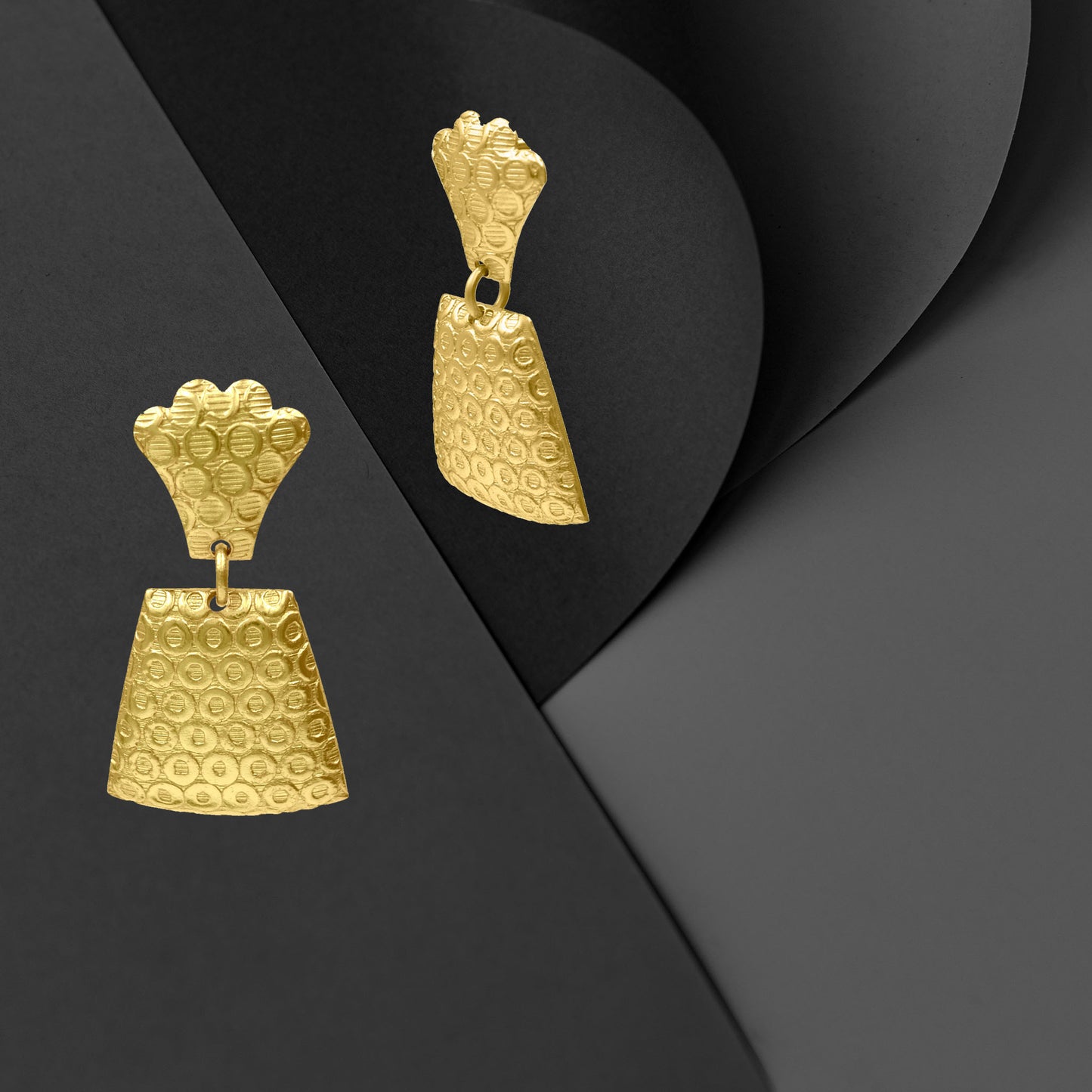 Textured Golden Bell-Shaped Earrings