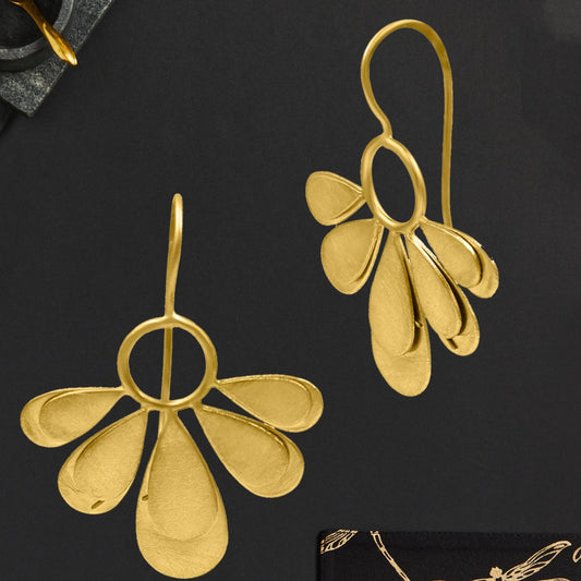 Golden Petal Cluster Drop Earrings