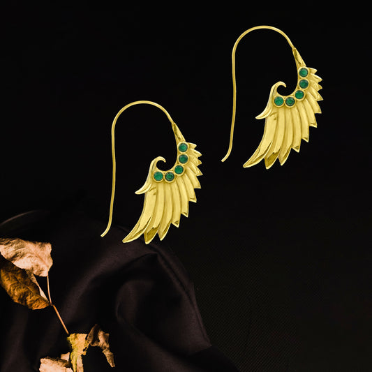 Golden Feather Earrings with Gemstone Accents