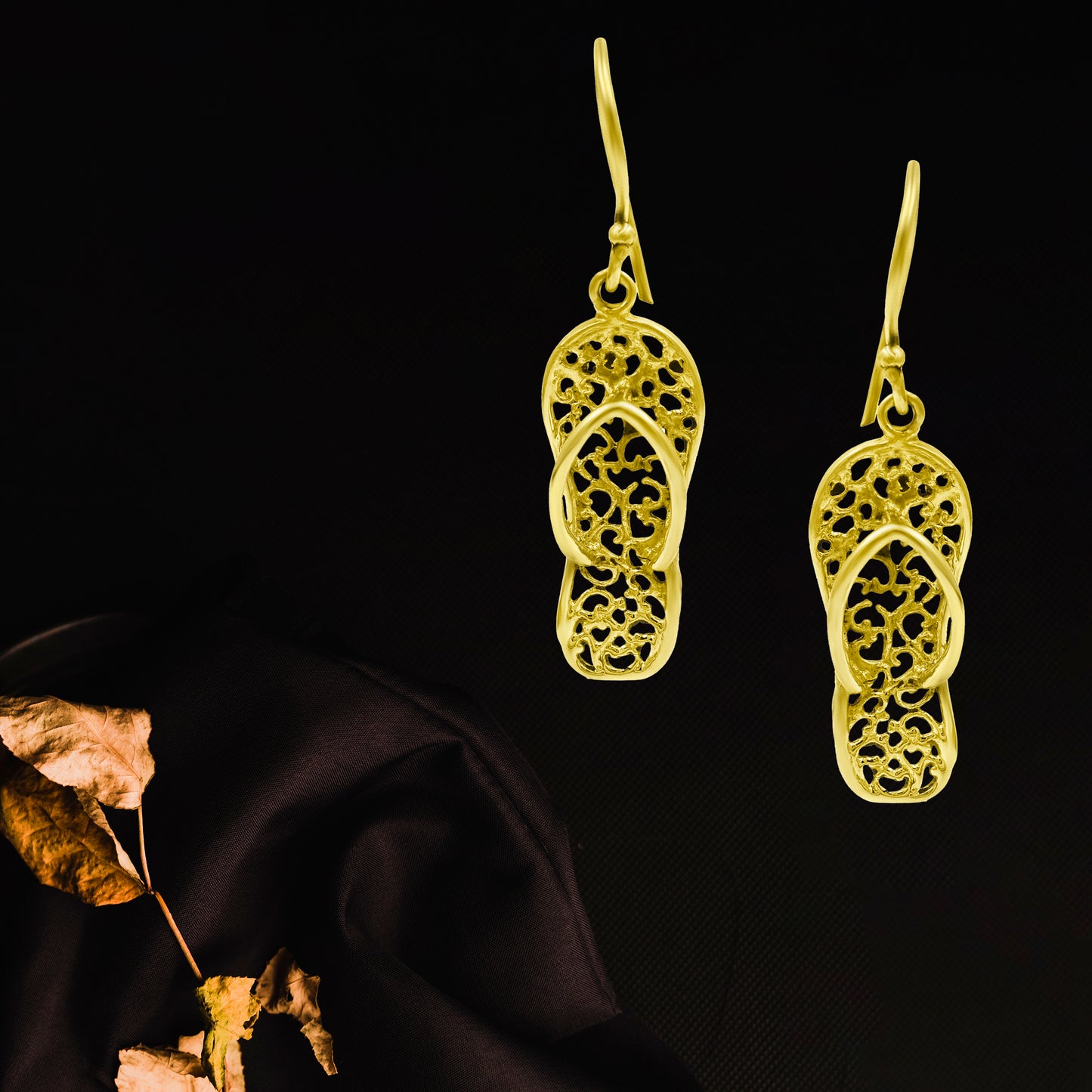 Intricate Golden Filigree slipper  Earrings