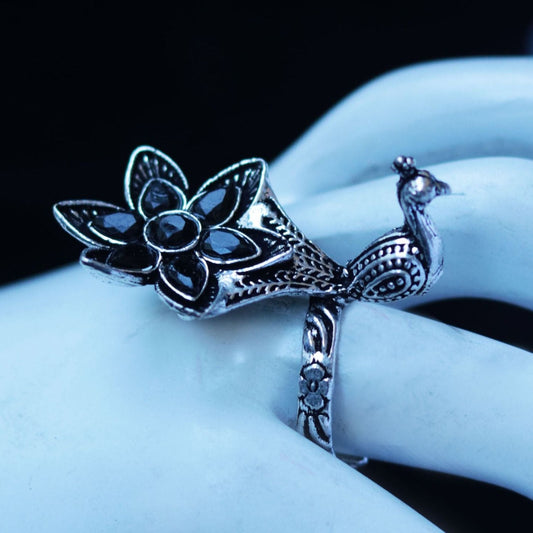 Vintage Floral Peacock Ring in Sterling Silver